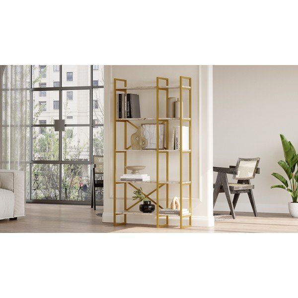 Etajeră alb-auriu cu aspect de marmură 87,5x175 cm Monica – Kalune Design-image-1