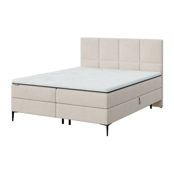 Pat boxspring bej cu spațiu de depozitare 160x200 cm Bufo – MESONICA