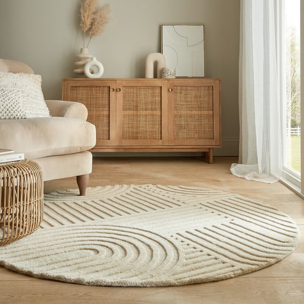 Covor bej rotund din lână ø 160 cm Zen Garden - Flair Rugs-image-1