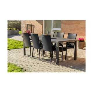 Set mobilier de grădină pentru 6 persoane cu scaune negre Paris și masă Viking, 90 x 205 cm