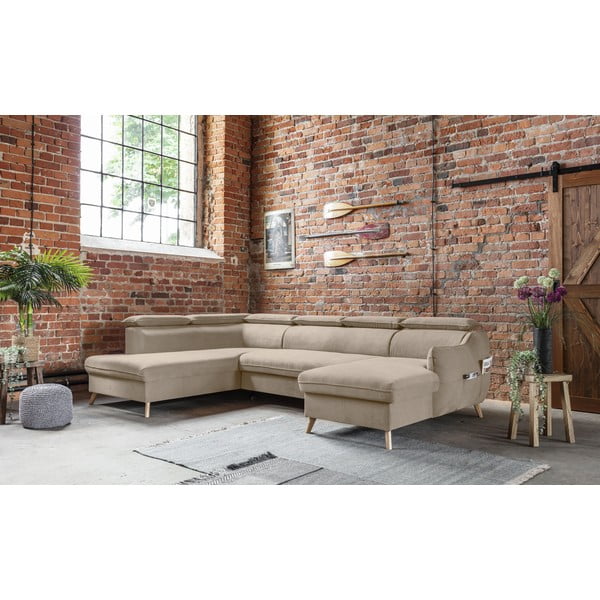 Colțar bej extensibil cu tapițerie din catifea (cu colț pe partea stângă /în formă de "U") Sweet Harmony – Miuform-image-4