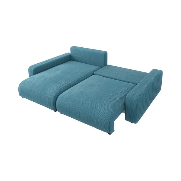 Colțar turcoaz extensibil cu tapițerie din catifea reiată Sara – Ropez-image-3