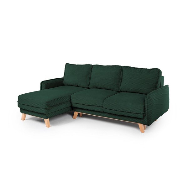 Colțar verde închis extensibil/cu spațiu de depozitare cu tapițerie din catifea reiată Tori – Bonami Selection-image-1