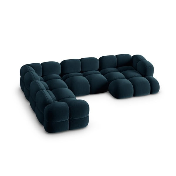 Colțar albastru închis cu tapițerie din catifea (cu colț pe partea stângă/în formă de "U") Loretto – Cosmopolitan Design-image-2