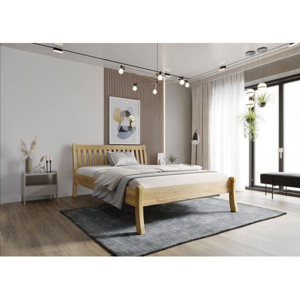 Pat matrimonial în culoare naturală din lemn de pin 140x200 cm Tonja – Olivia Living-image-4