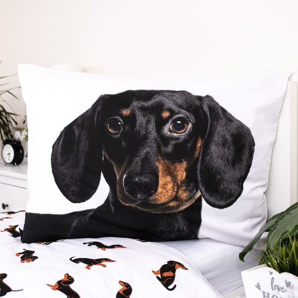Lenjerie de pat pentru copii alb-negru din bumbac pentru pat de o persoană 140x200 cm Dachshund – Jerry Fabrics-image-3