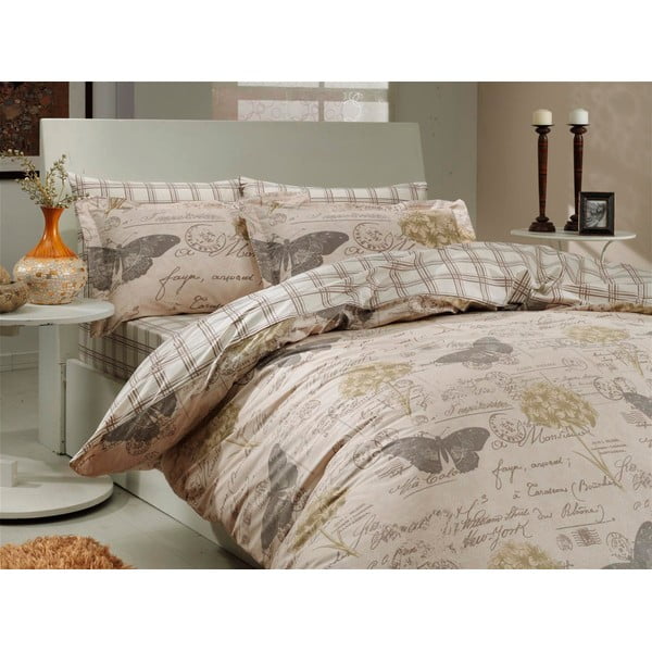 Lenjerie de pat cu cearșaf Ancelica Cream, 160 x 220 cm
