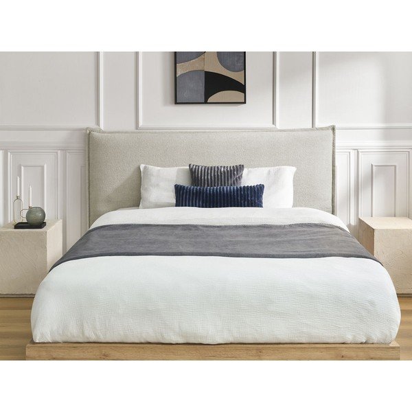 Pat matrimonial crem tapițat/din  placă aglomerată de lemn tapițat cu spațiu de depozitare cu somieră 180x200 cm Charlie – Bobochic Paris-image-2