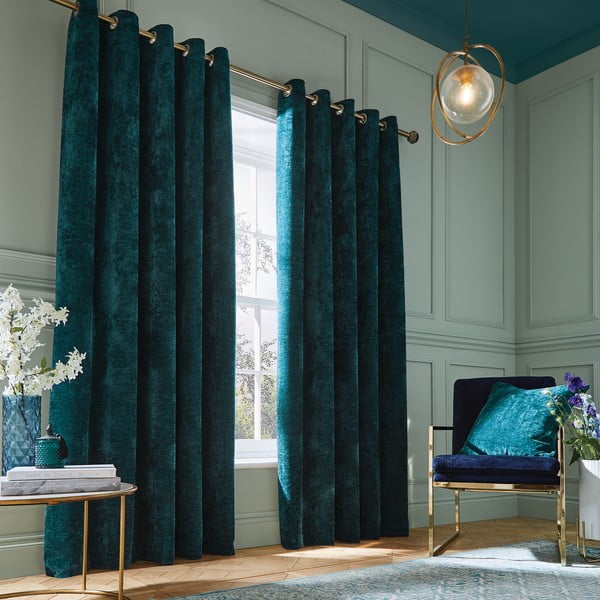 Draperii albastru-verde termoizolante 2 buc. din janilie 117x183 cm Selene Luxury Chenille – Hyperion-image-1