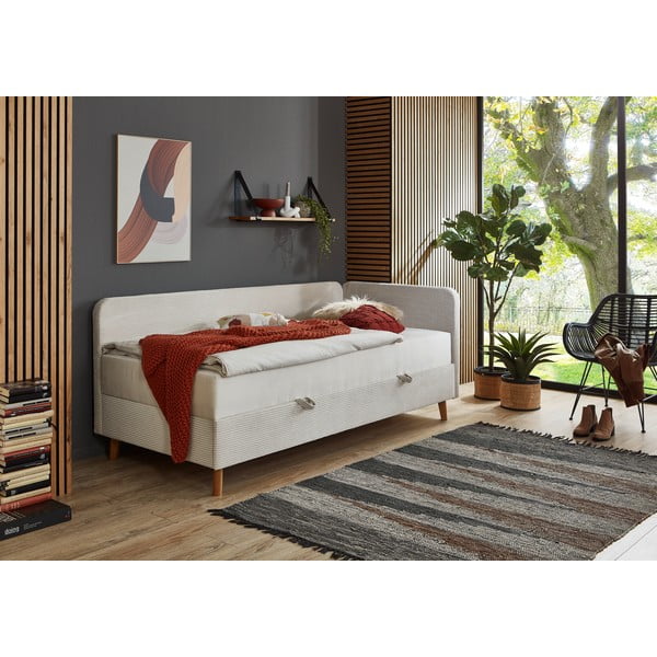 Pat bej tapițat cu spațiu de depozitare 90x200 cm Cabana – Meise Möbel-image-1