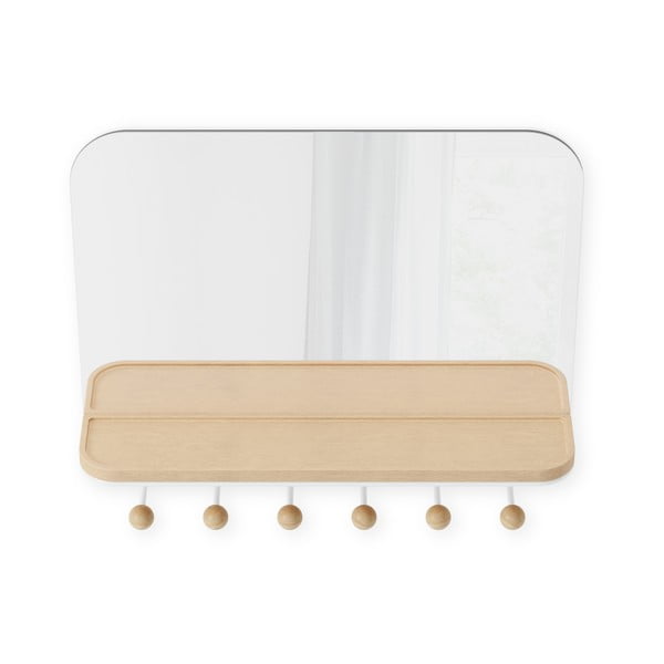 Cuier de perete alb/în culoare naturală cu raft din lemn masiv de fag Estique – Umbra-image-4