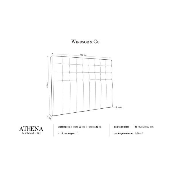 Tăblie pentru pat cu tapițerie de catifea Windsor & Co Sofas Athena, 180 x 120 cm, gri închis-image-4