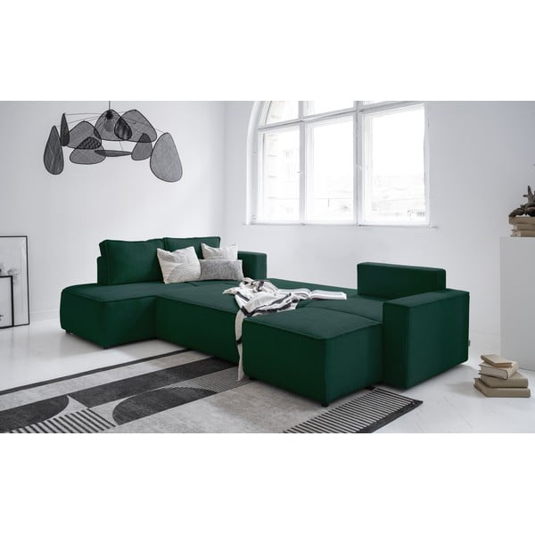 Colțar verde închis extensibil cu tapițerie din catifea reiată  (cu colț pe partea stângă /în formă de "U") Brave Dave – Miuform-image-4