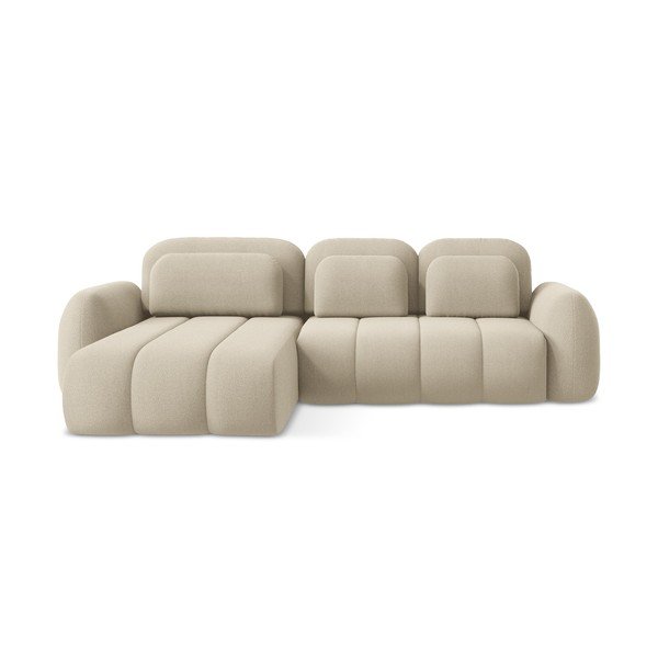 Colțar maro deschis extensibil/cu spațiu de depozitare cu tapițerie din țesătură bouclé (cu colț pe partea stângă/cu șezlong) Pele – Makamii