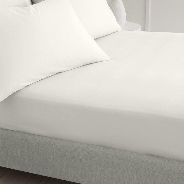 Cearceaf crem din bumbac percal cu elastic 90x190 cm Cotton Percale – Bianca-image-1