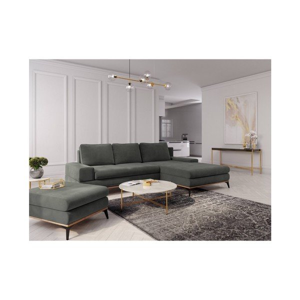 Colțar extensibil cu șezlong pe partea dreaptă Windsor & Co Sofas Planet, gri închis-image-1