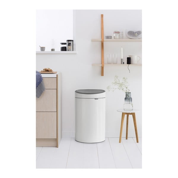 Coș de gunoi alb cu senzori de atingere din oțel 40 l Touch Bin – Brabantia-image-1