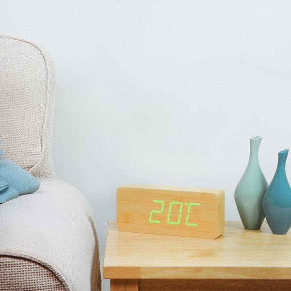 Ceas deșteptător cu LED Gingko Slab Click Clock, maro - verde-image-3
