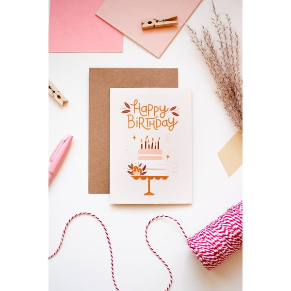 Felicitare zi de naștere cu plic din hârtie reciclată Printintin Happy Birthday, format A6-image-1