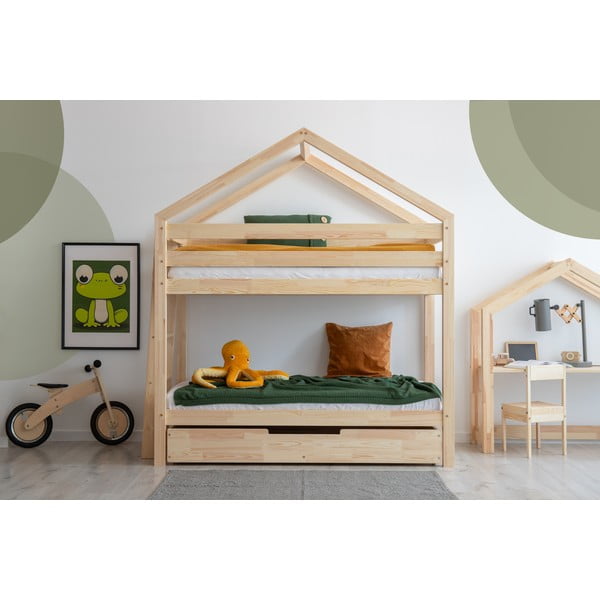 Pat pentru copii  în culoare naturală cu spațiu de depozitare cu somieră 90x200 cm DMPB – Adeko-image-1