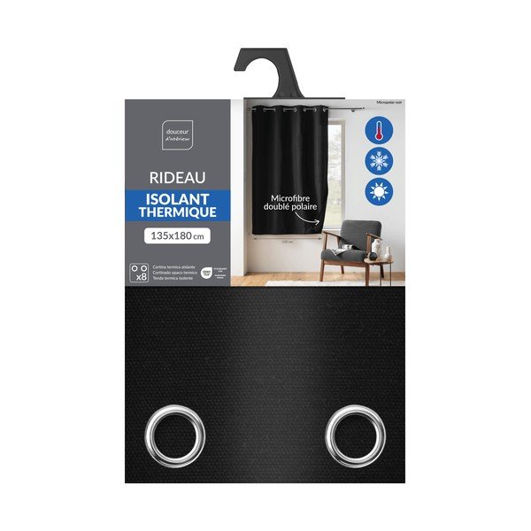 Draperie neagră termoizolantă/dimout (semi-opacă) din microfibră 135x180 cm Micropolar – douceur d'intérieur-image-3