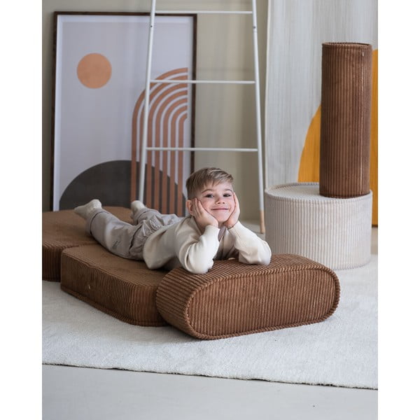 Fotoliu de copii maro cu tapițerie din catifea reiată Flip – Wigiwama-image-3