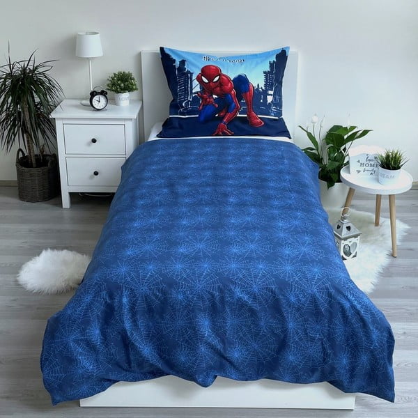 Lenjerie de pat pentru copii albastră din bumbac pentru pat de o persoană 140x200 cm Spider-man "Blue" – Jerry Fabrics-image-2