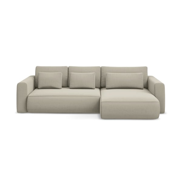 Colțar bej extensibil/cu spațiu de depozitare cu tapițerie din catifea (cu colț pe partea dreaptă/cu șezlong) Kapua – Makamii