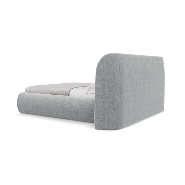 Pat matrimonial gri deschis tapițat cu spațiu de depozitare cu somieră 160x200 cm Hauke – Makamii-image-4