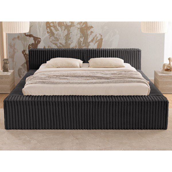 Pat matrimonial negru tapițat cu spațiu de depozitare cu somieră 180x200 cm Cloe – Ropez-image-4