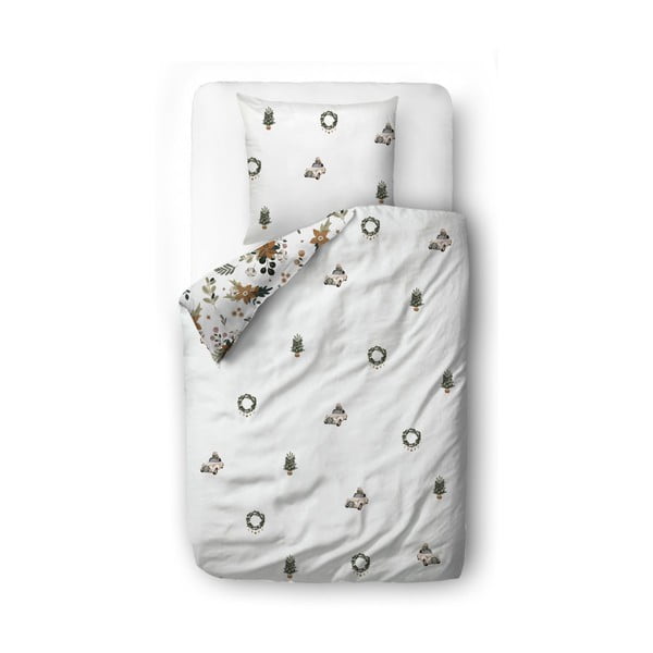 Lenjerie de pat albă din bumbac satinat pentru pat de o persoană 140x200 cm Festive Flowers – Butter Kings-image-2