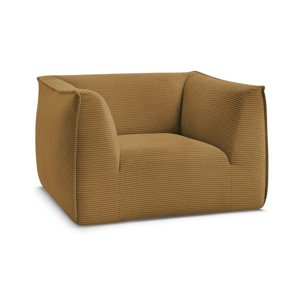 Fotoliu galben muștar cu tapițerie din catifea reiată Giorgia – Bobochic Paris