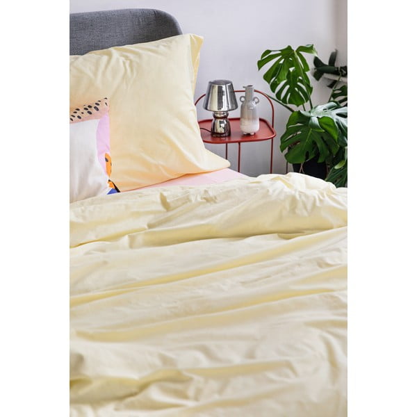Lenjerie pentru pat dublu din bumbac Bonami Selection, 200 x 200 cm, galben vanilie-image-4