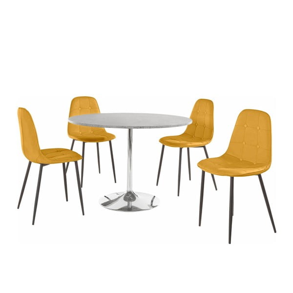 Set masă rotundă cu 4 scaune Støraa Terri Concrete, galben
