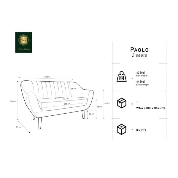 Canapea cu 2 locuri Mazzini Sofas BENITO, albastru-image-3