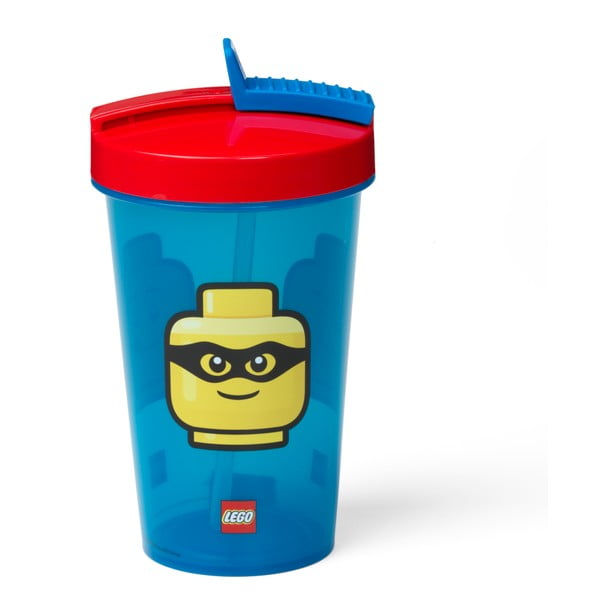 Pahar cu capac roșu și pai LEGO® Iconic, 500 ml, albastru-image-2