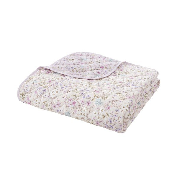 Cuvertură mov lavandă-bej matlasată din bumbac 220x230 cm Ditsy Floral – Bianca