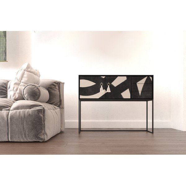 Comodă negru-bej joasă 113x92 cm Freya – Really Nice Things-image-3