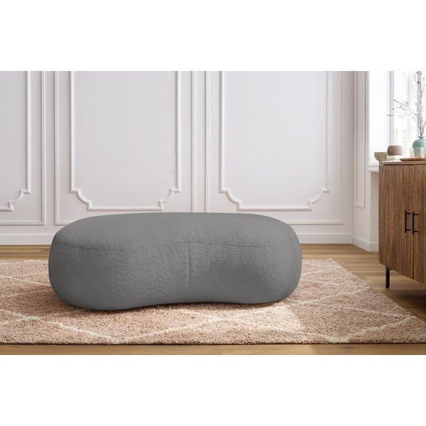 Puf din stofă bouclé gri deschis Saint-Germain – Bobochic Paris-image-1