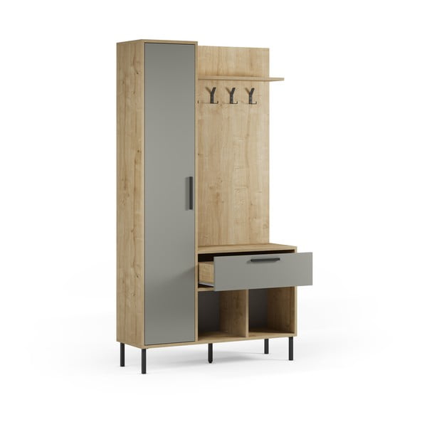 Set pentru hol verde/în culoare naturală cu aspect de lemn de stejar 108x195x35 cm Heidy – Marckeric-image-4