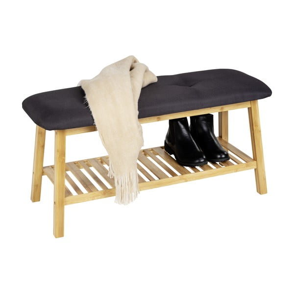 Pantofar negru/natural  cu bancă din bambus Ecori – Wenko-image-2