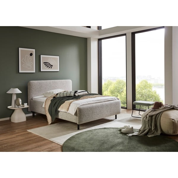 Pat matrimonial bej tapițat fără somieră 140x200 cm Primo – Meise Möbel-image-1