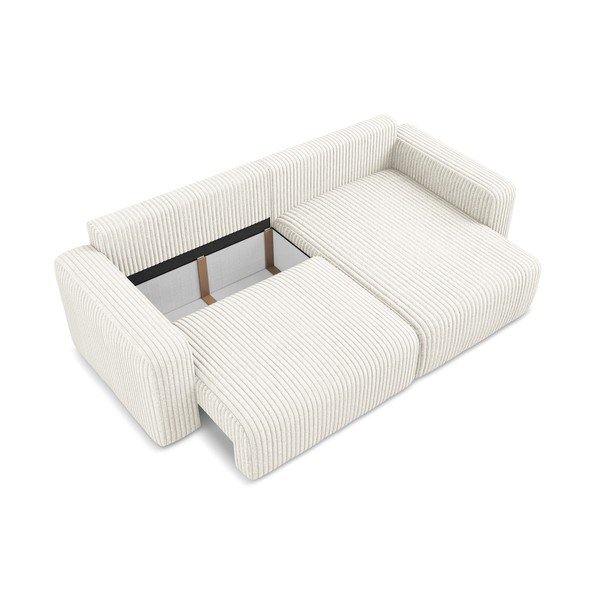 Colțar crem extensibil/cu spațiu de depozitare cu tapițerie din catifea reiată  (cu colț pe partea dreaptă/cu șezlong) Kona – Makamii-image-4