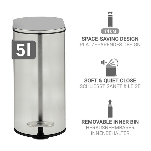 Coș de gunoi argintiu mat cu pedală din oțel inoxidabil 5 l Collungo – Wenko-image-2