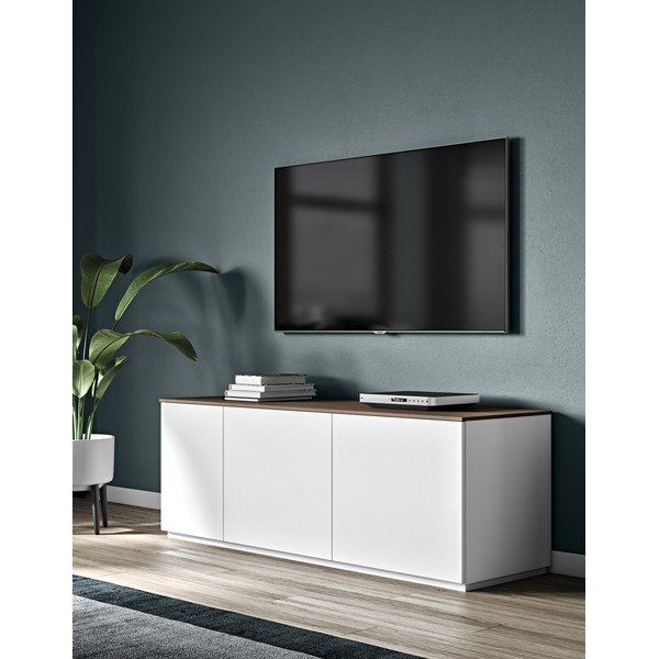Comodă albă cu uși și blat cu aspect de lemn de nuc TemaHome Join, 160x57 cm-image-1