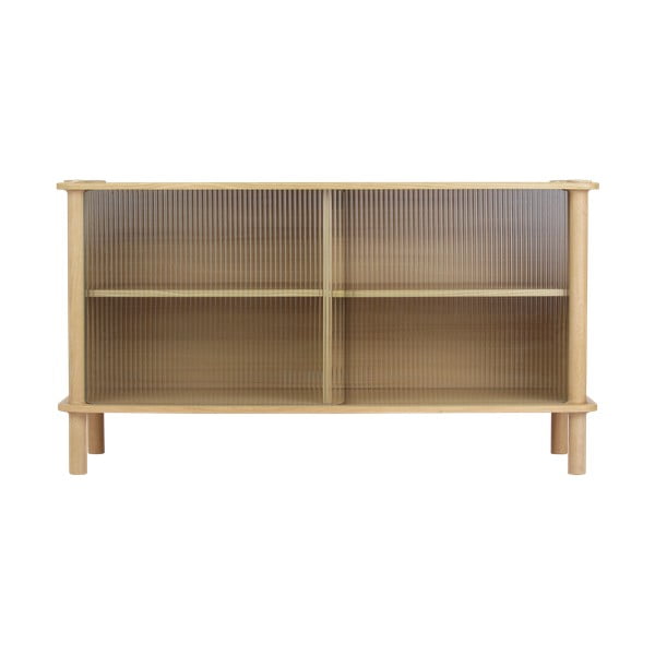 Vitrină în culoare naturală din lemn de stejar cu ușă glisantă 135x73,5x48 cm Italic – UMAGE