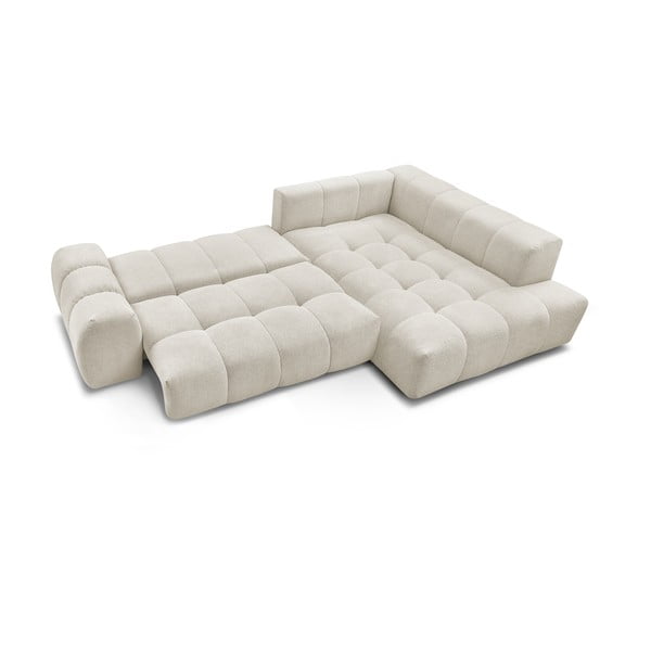 Colțar alb extensibil/cu spațiu de depozitare cu tapițerie din chenille (cu colț pe partea dreaptă/în formă de ”L”) Everest – Bobochic Paris-image-4