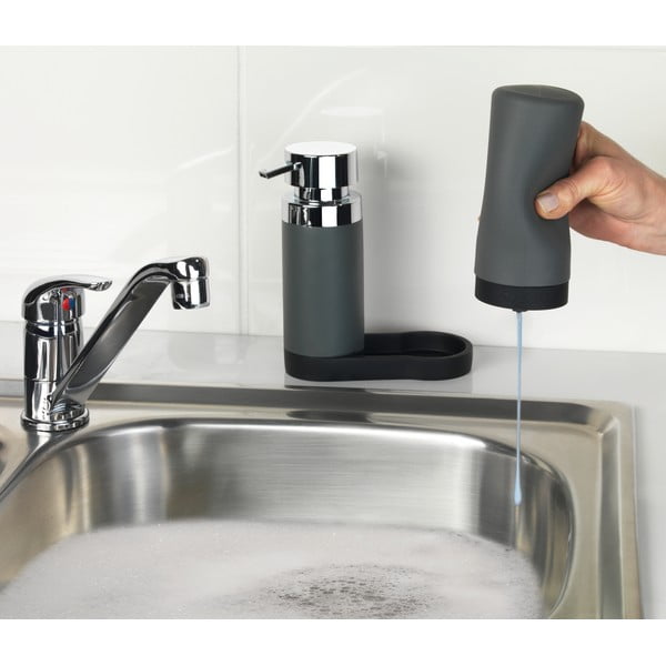Set 2 dozatoare pentru detergent de vase și săpun lichid Wenko Squeeze, 250 ml, gri-image-1