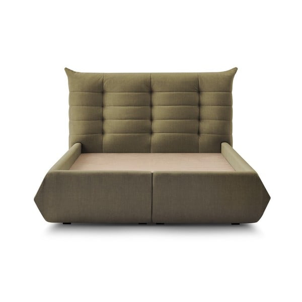 Pat matrimonial verde închis tapițat cu spațiu de depozitare și somieră 160x200 cm Clothilde – Bobochic Paris-image-3
