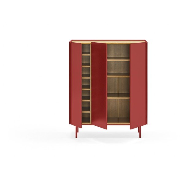 Comodă roșie înaltă cu aspect de lemn de stejar 95x120 cm Arista – Teulat-image-3